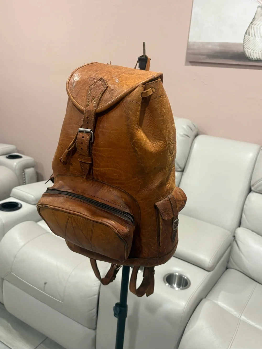 Vintage Brown Leather Men's Backpack - Classic Casual Carry